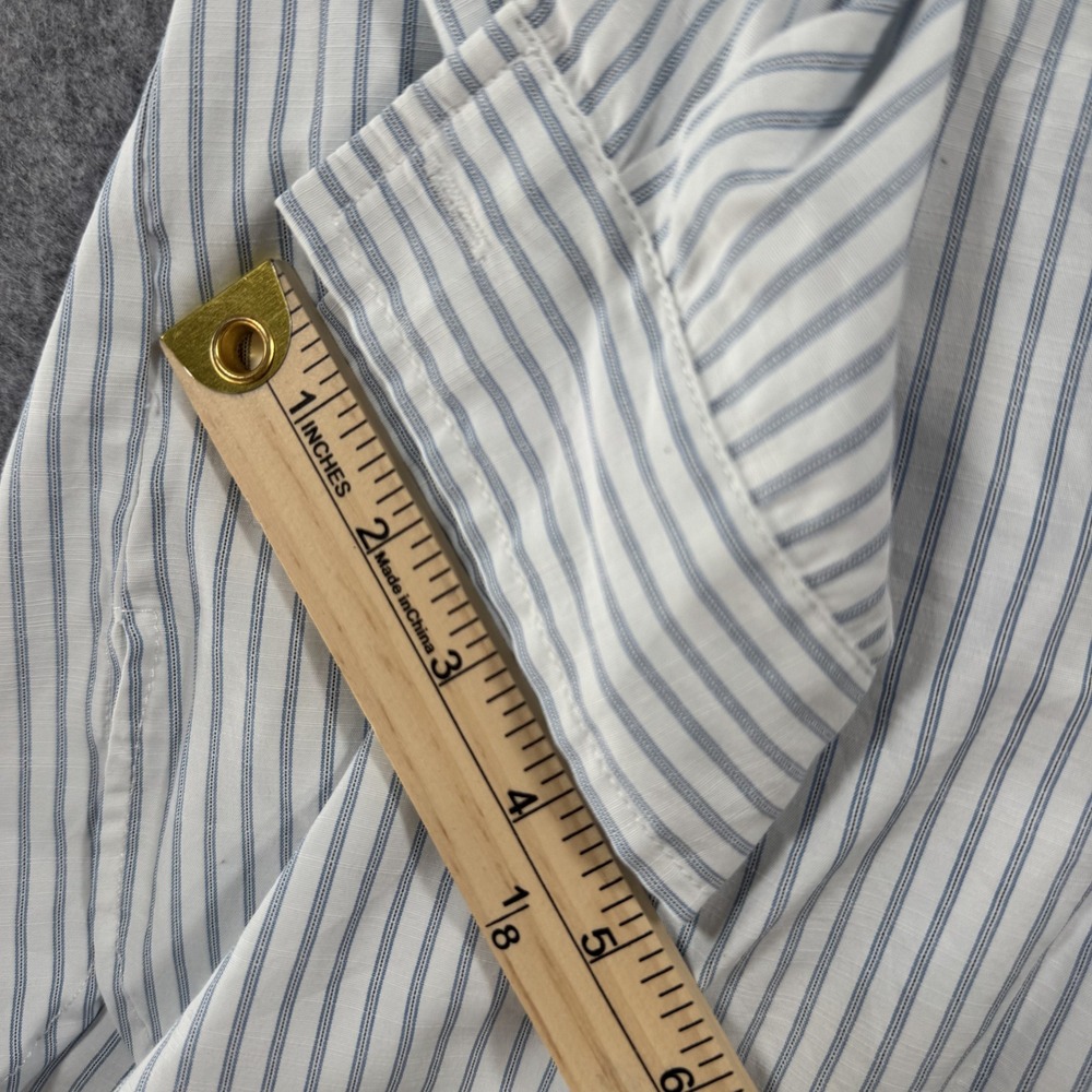 Max Studio London Pinstripe Blouse 2X Blue White Tie Sleeve Button Cuff - Picture 6 of 10